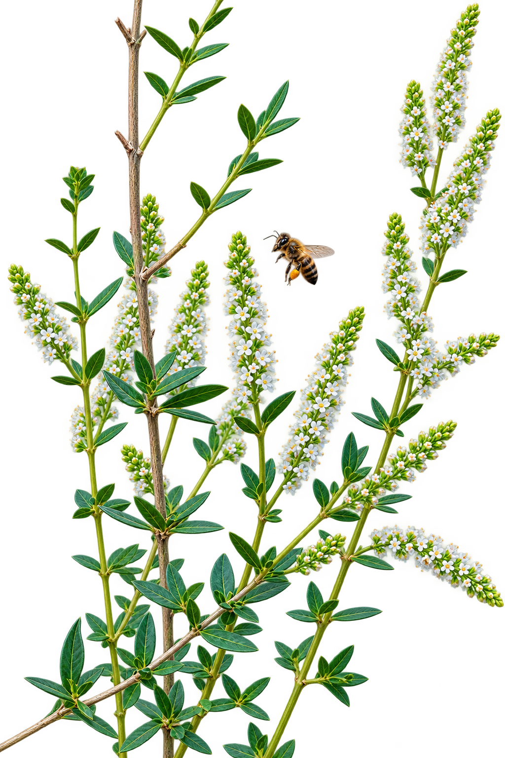 Illustration of bee pollinating Whitebrush
